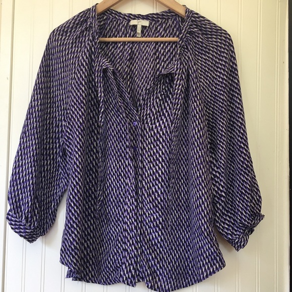 Joie Silk Button Down Purple Pattern Blouse S - Picture 2 of 8